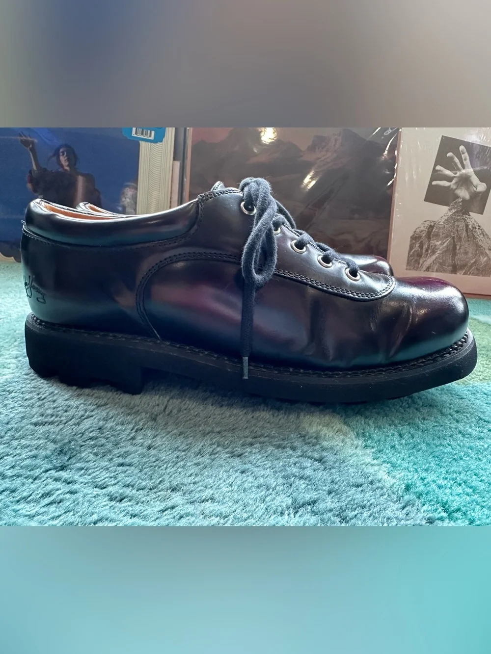 Fluevog VINTAGE EXCELLENT 7th Heaven burgundy rub-off lace-up shoe - men US 11.5